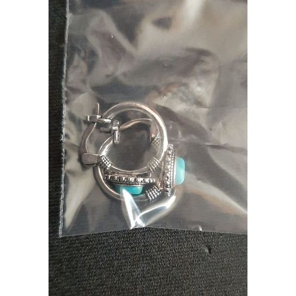 Tibetian silver and turquoise boho small hoop earrings new - Picture 8 of 9
